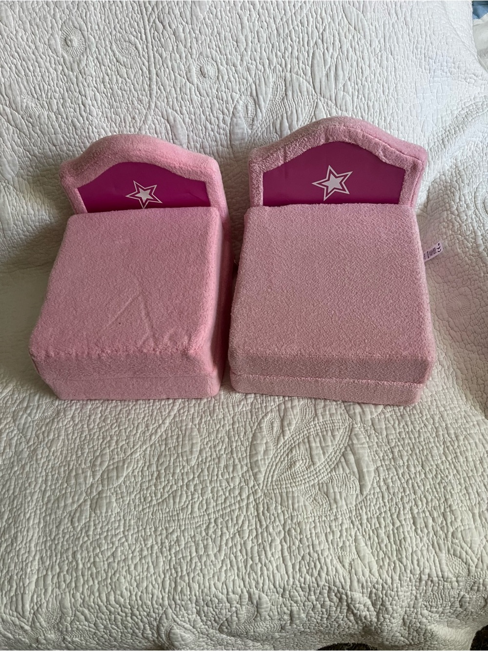 (2) American Girl Pink Plush  Beds with Star Headboards selling together
